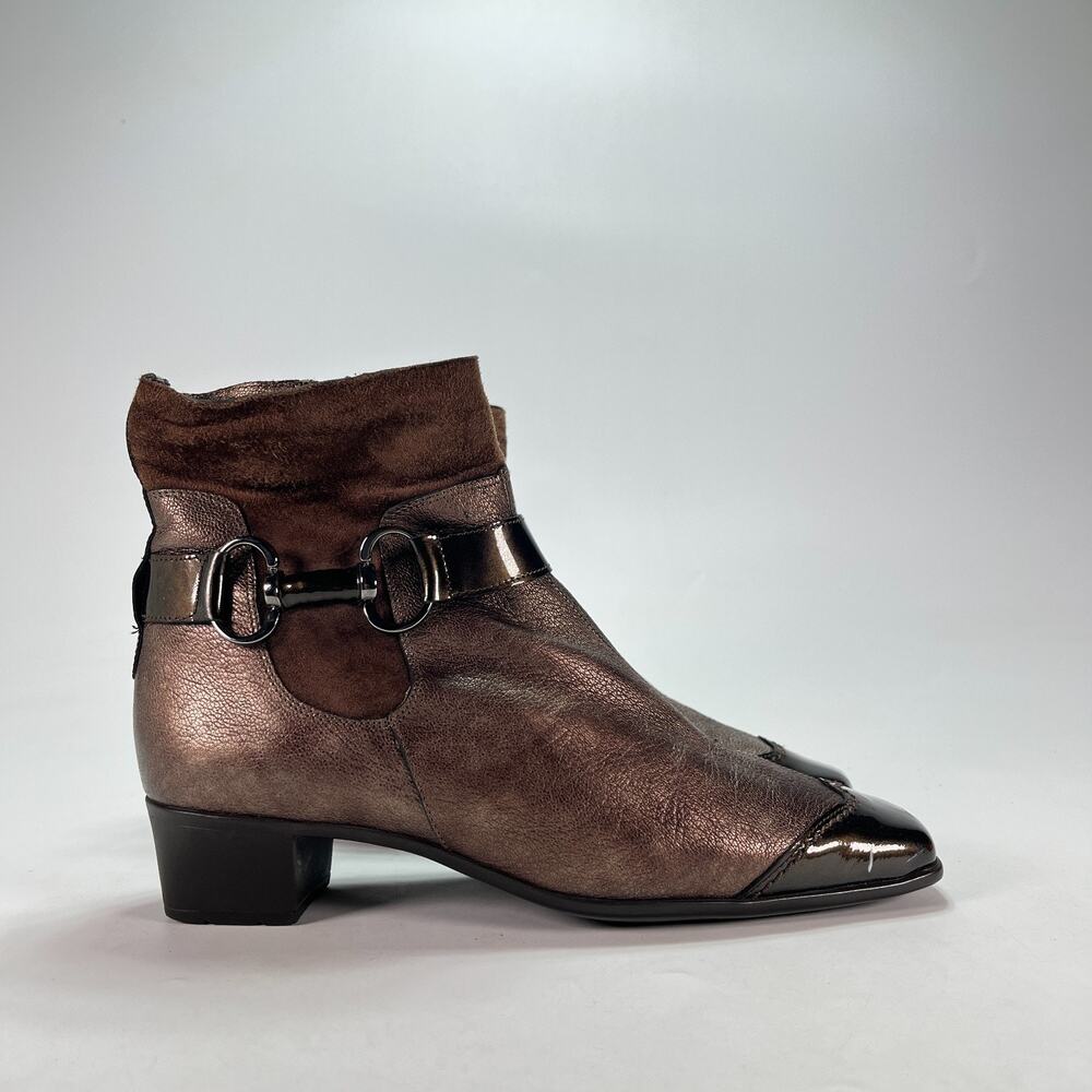 Sesto Meucci Brown Leather Casual Shoes Suede Ankle Boots Women's Size 6